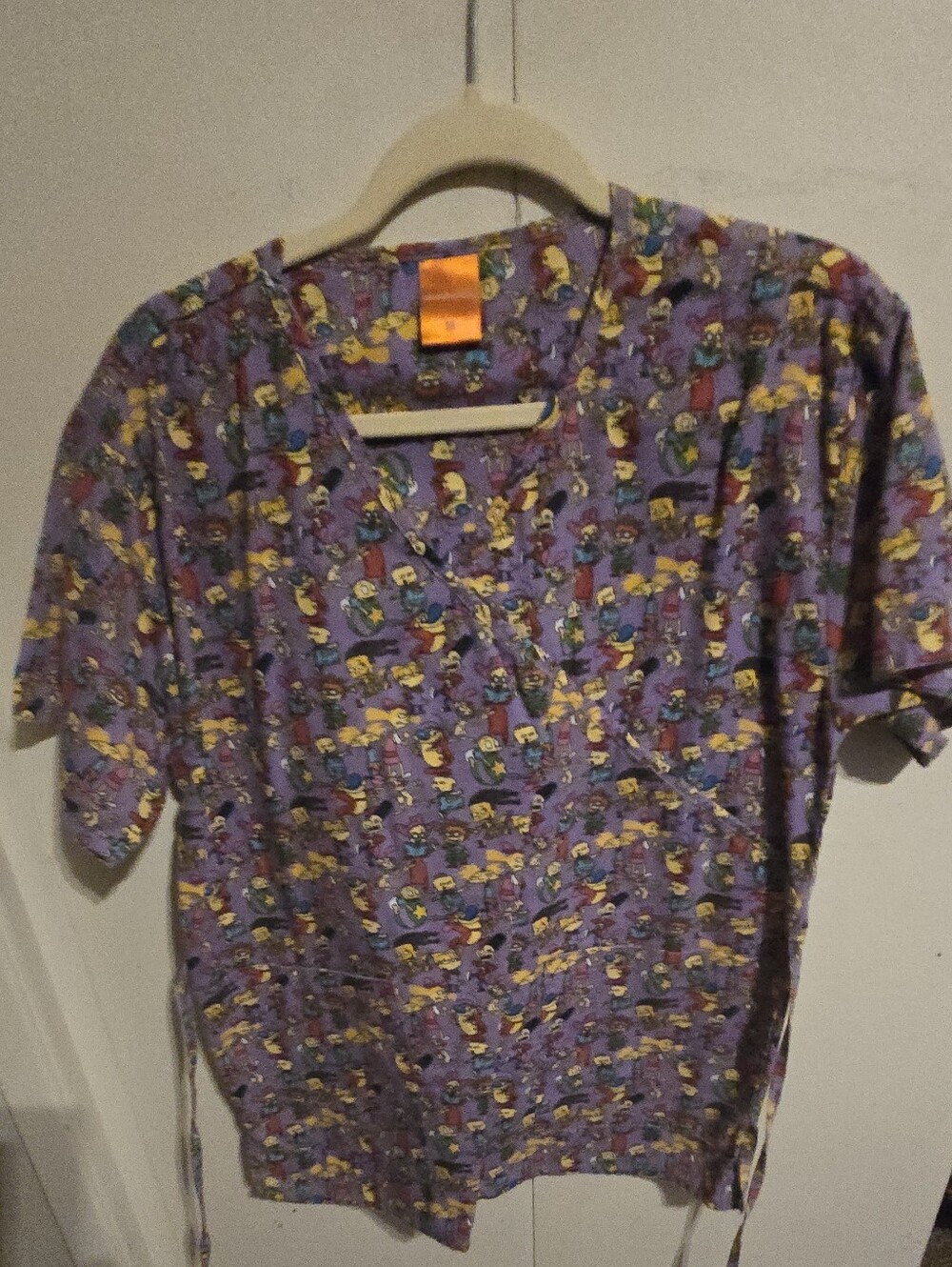 Purple Scrubs Short Sleeve Top with Cartoon Print